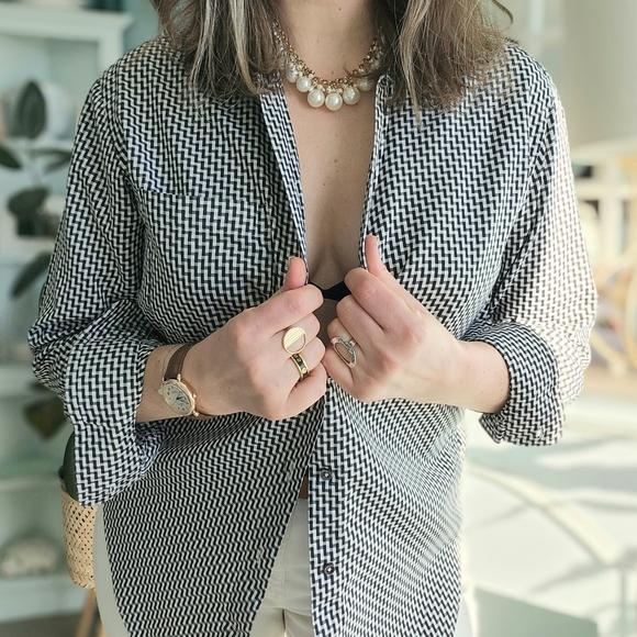 Armani Collezioni Black and White Checkered Button Down Shirt - Picture 5 of 11